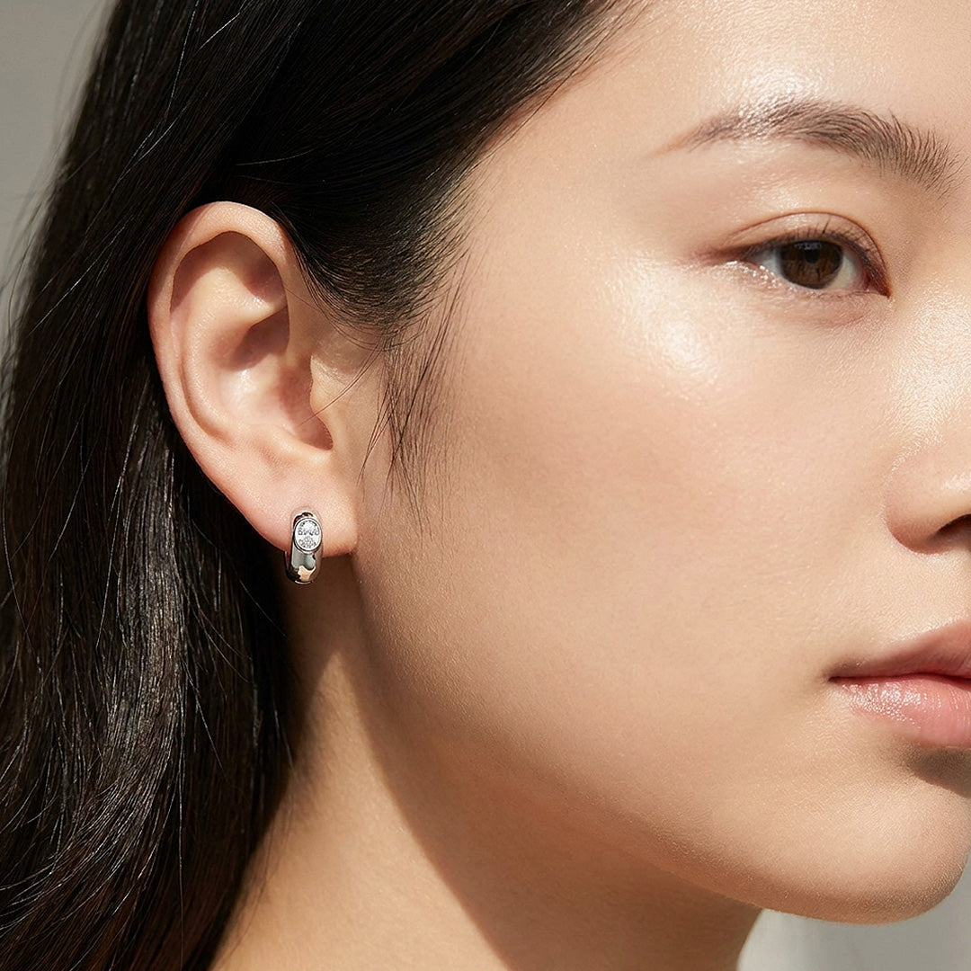 Bezel Set Moissanite Hoop Earrings | 925 Sterling Silver | PRM8171