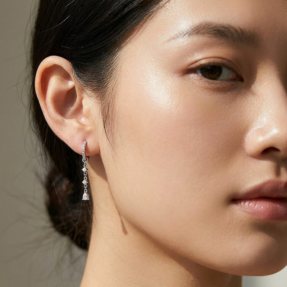 Linear Drop Hoop Earrings | 925 Sterling Silver | PRM8179