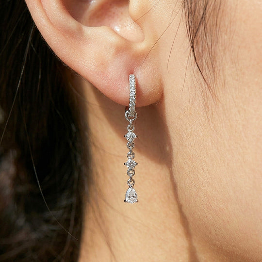 Linear Drop Hoop Earrings | 925 Sterling Silver | PRM8179