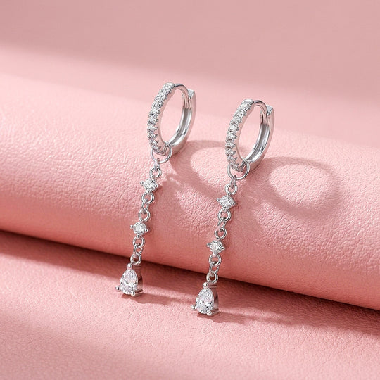 Linear Drop Hoop Earrings | 925 Sterling Silver | PRM8179