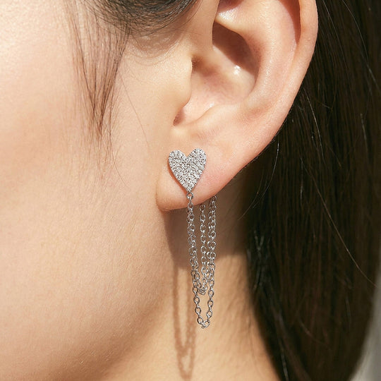 Heart Chain Tassel Earrings | 925 Sterling Silver | PRM8181