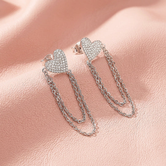 Heart Chain Tassel Earrings | 925 Sterling Silver | PRM8181