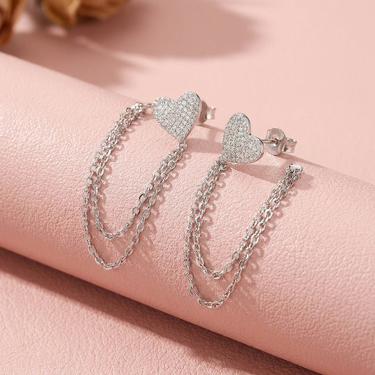 Heart Chain Tassel Earrings | 925 Sterling Silver | PRM8181