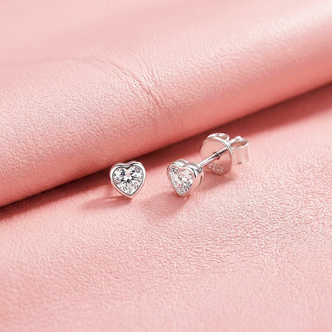 Bezel Heart Moissanite Stud Earrings | 925 Sterling Silver | PRM8182