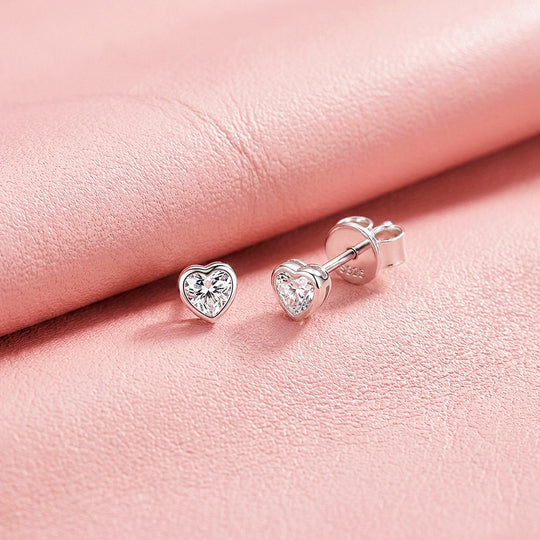 Bezel Heart Moissanite Stud Earrings | 925 Sterling Silver | PRM8182