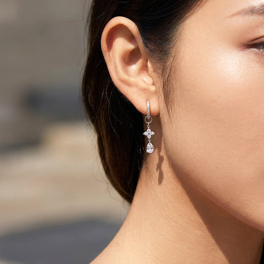Pear Cut Flower Drop Earrings | Moissanite | 925 Sterling Silver | Prm8183