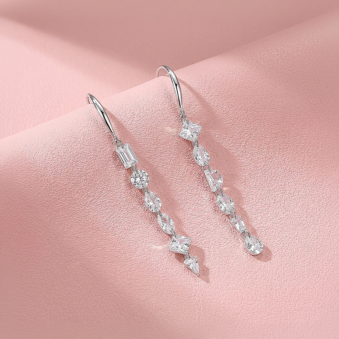 Multi-Cut Linear Drop Earrings | Moissanite | 925 Sterling Silver | Prm8184