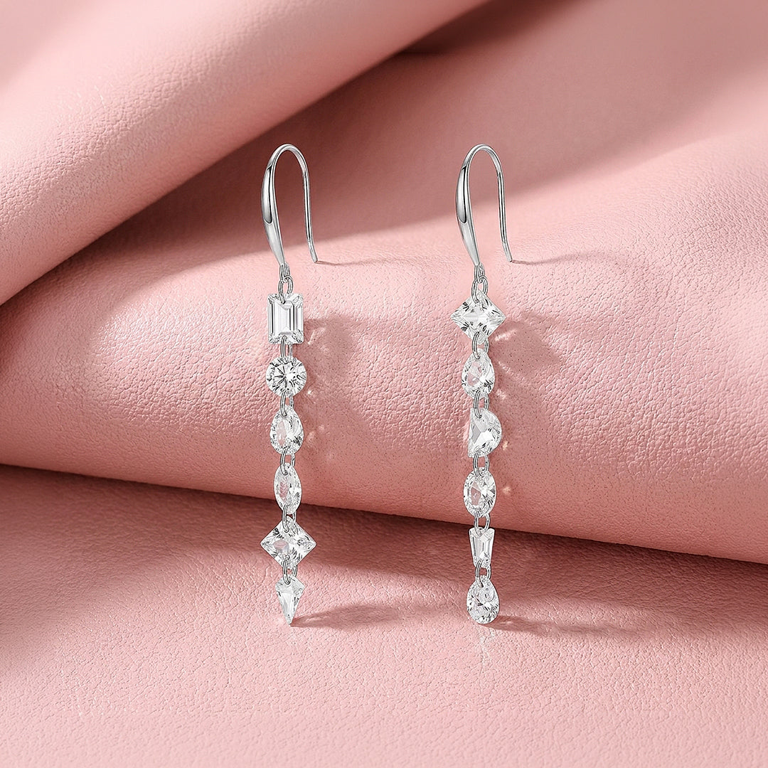 Multi-Cut Linear Drop Earrings | Moissanite | 925 Sterling Silver | Prm8184