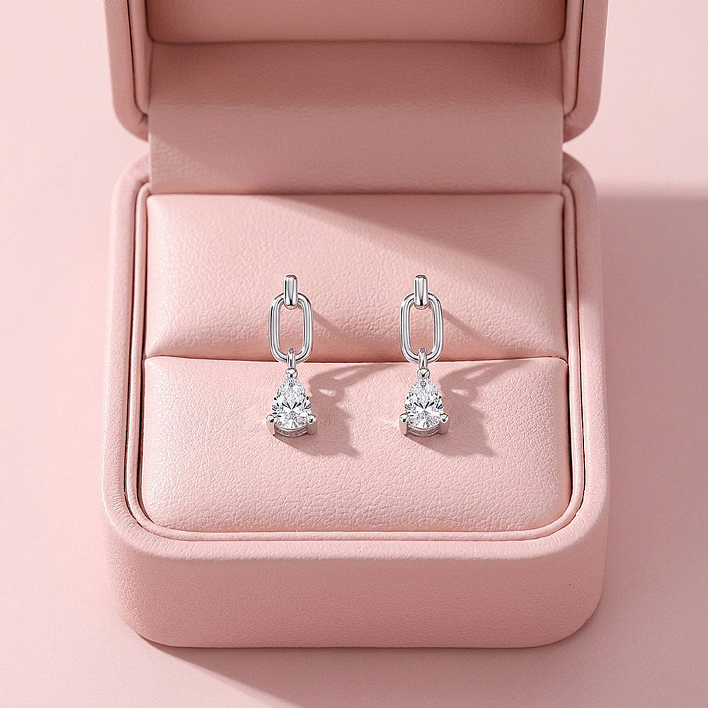 Pear Cut Paperclip Link Drop Earrings | Moissanite | 925 Sterling Silver | Prm8186