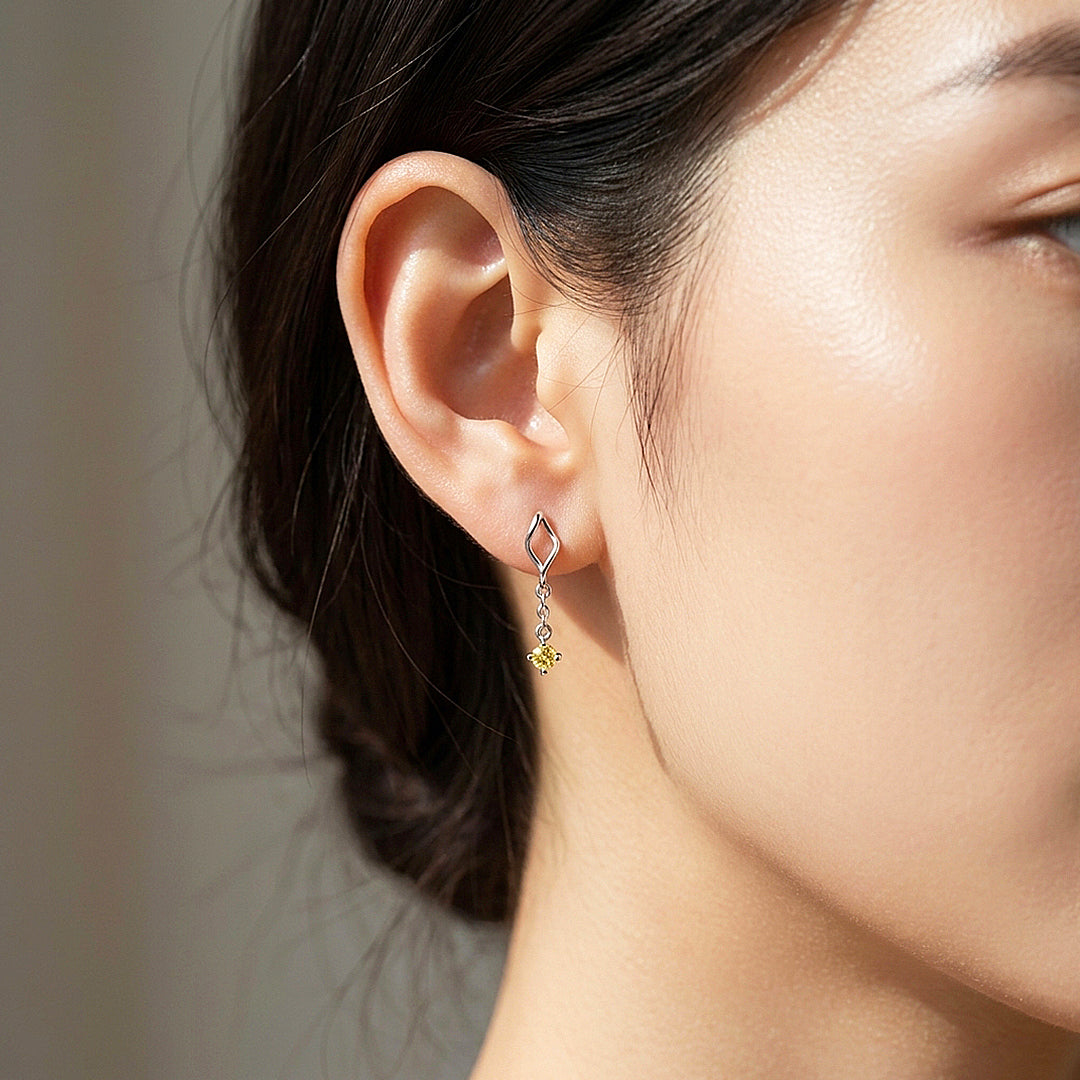Round Brilliant Yellow Moissanite Twist Drop Earrings | 925 Sterling Silver | Prm8187