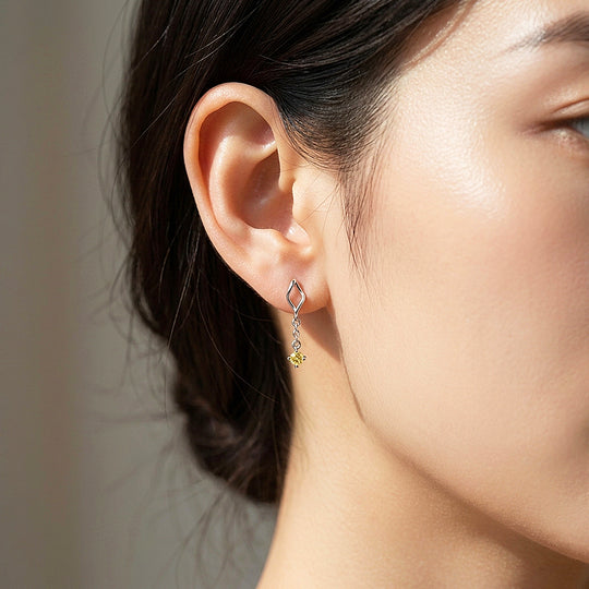 Round Brilliant Yellow Moissanite Twist Drop Earrings | 925 Sterling Silver | Prm8187