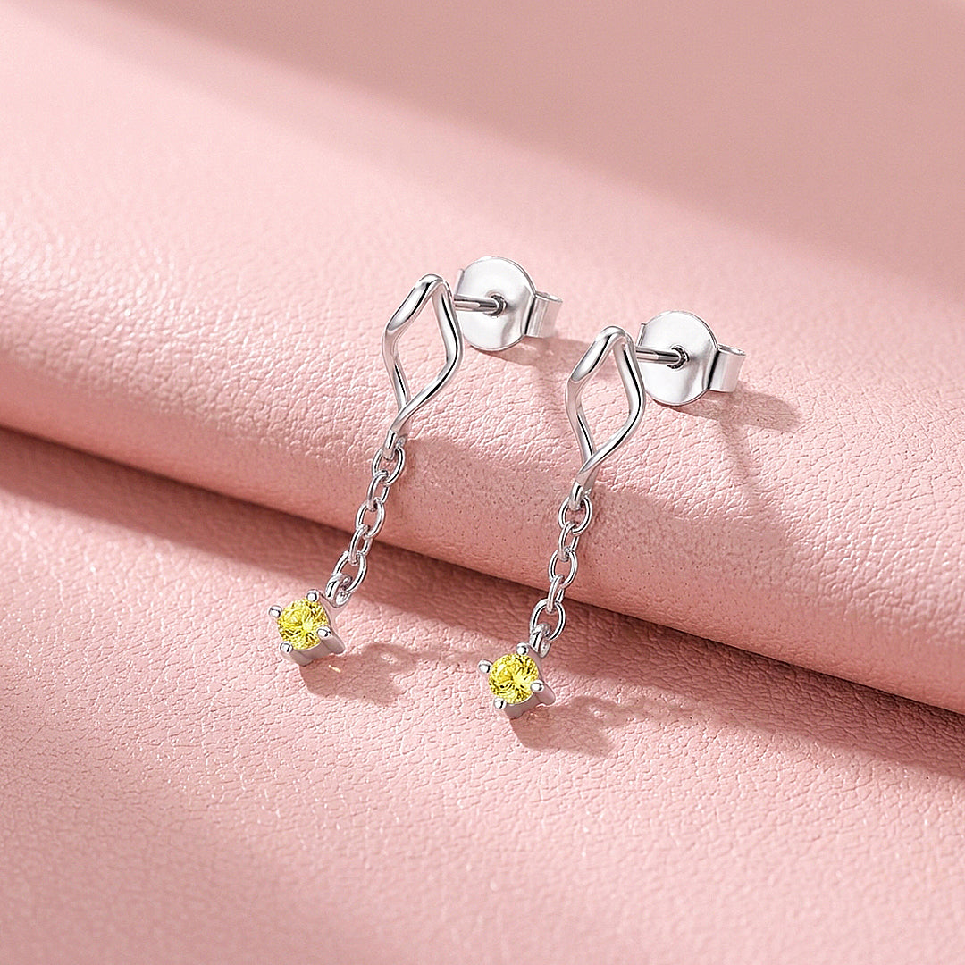 Round Brilliant Yellow Moissanite Twist Drop Earrings | 925 Sterling Silver | Prm8187