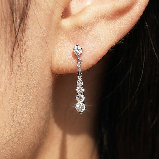 Graduated Round Brilliant Drop Earrings | Moissanite | 925 Sterling Silver | Prm8188
