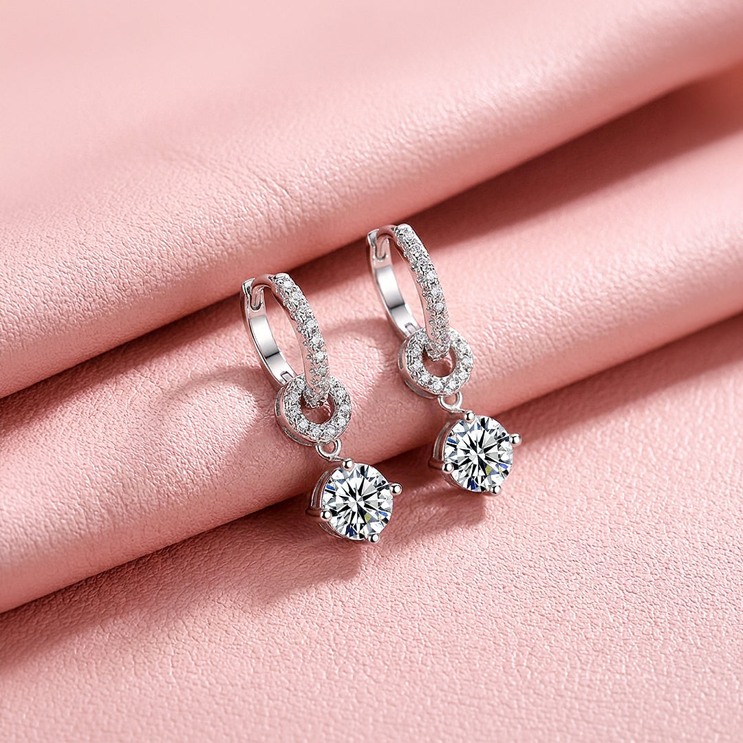 Round Solitaire Drop Huggie Earrings | Moissanite | 925 Sterling Silver | Prm8189