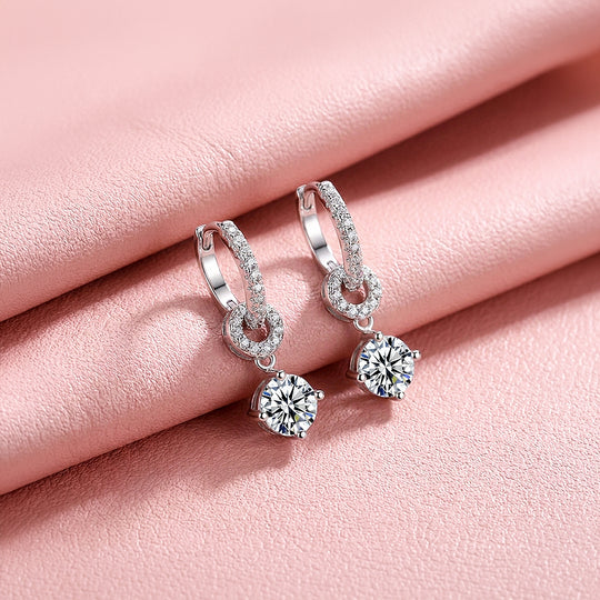 Round Solitaire Drop Huggie Earrings | Moissanite | 925 Sterling Silver | Prm8189