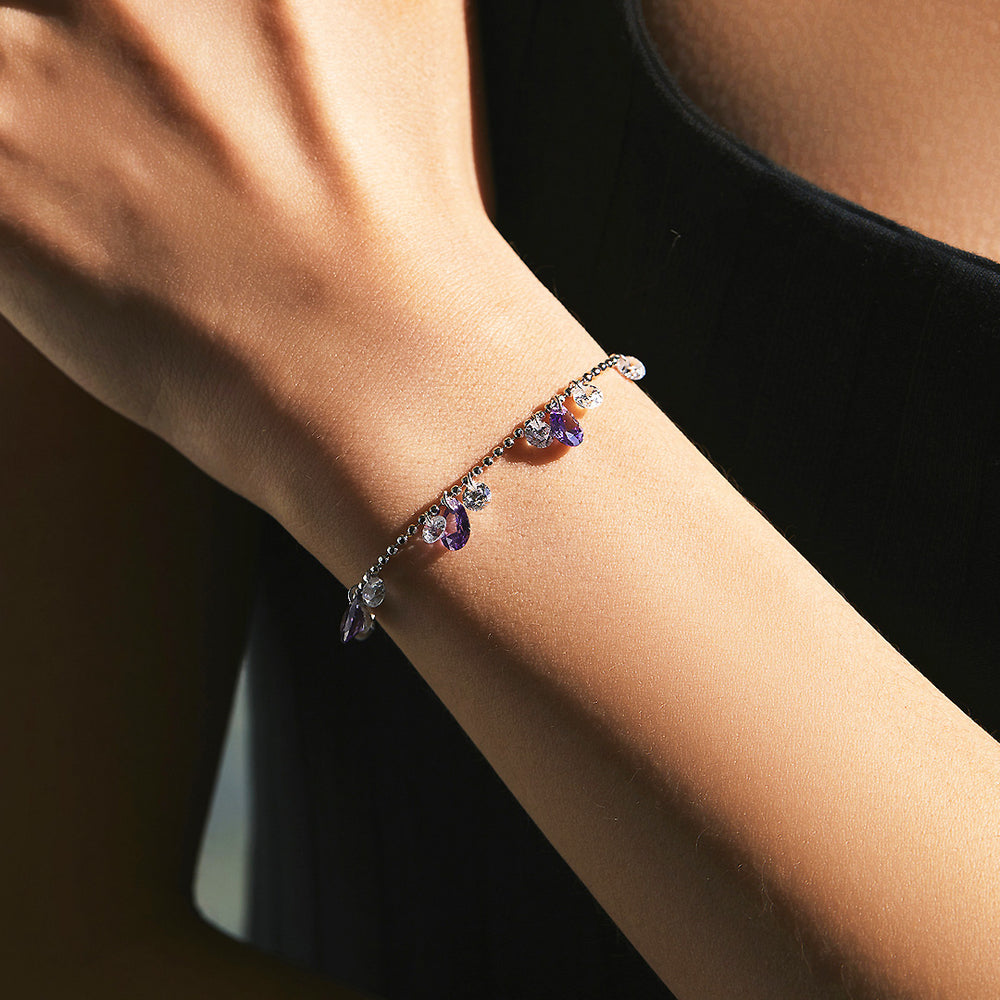 Purple Teardrop Link Bracelet | Diamond Simulant | Prm9108 - Bracelets | Singapore Jewellery, Wedding Rings & Gifts | Same Day Delivery | Tiara.com.sg