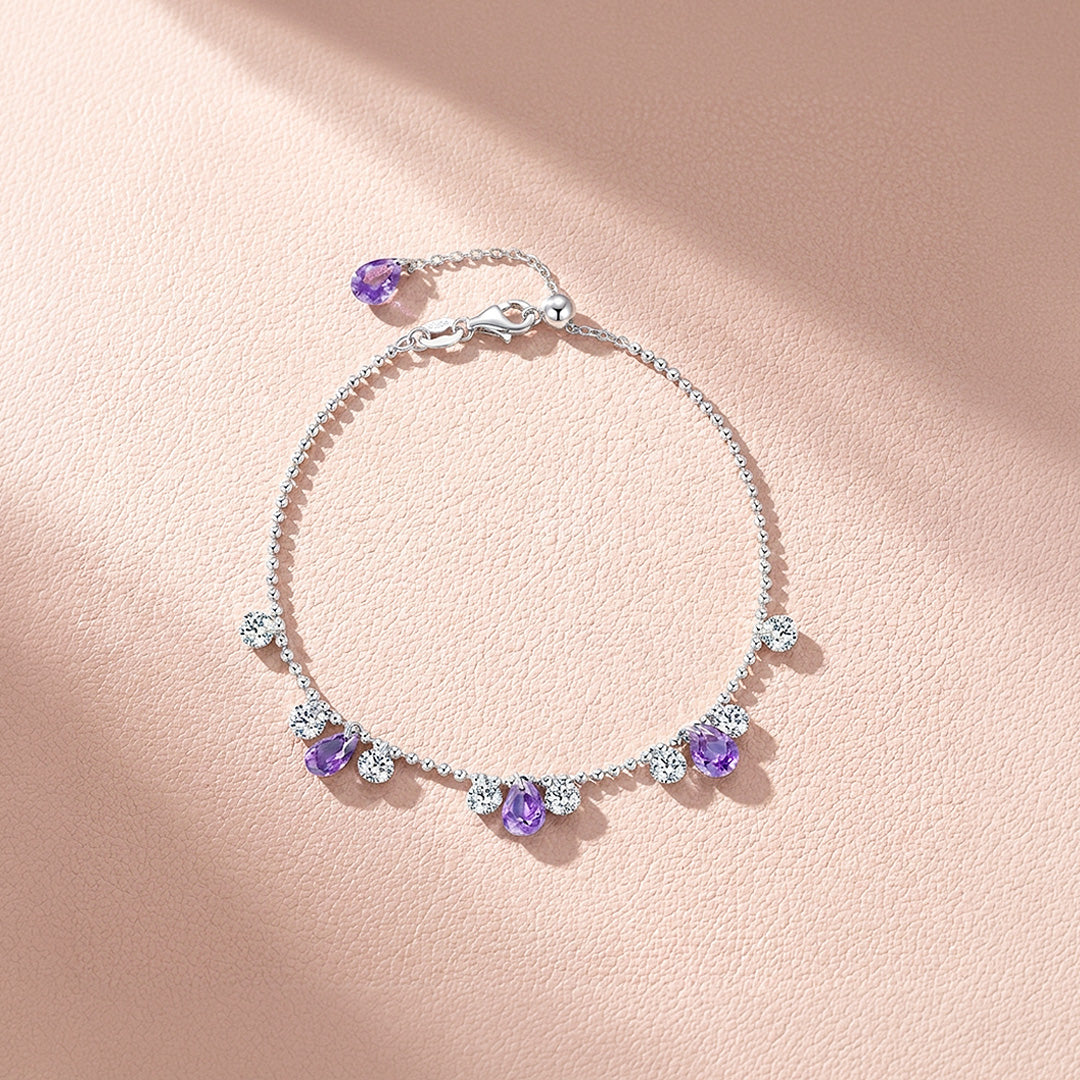 Purple Teardrop Link Bracelet | Diamond Simulant | Prm9108