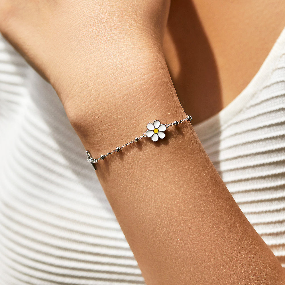 Daisy Cross Bead Link Bracelet | Diamond Simulant | 925 Sterling Silver | Prm9113 - Bracelets | Singapore Jewellery, Wedding Rings & Gifts | Same Day Delivery | Tiara.com.sg