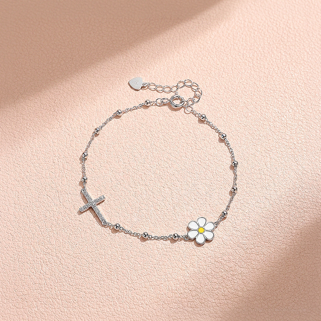 Daisy Cross Bead Link Bracelet | 925 Sterling Silver | Prm9113