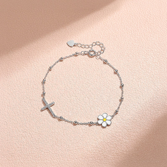 Daisy Cross Bead Link Bracelet | 925 Sterling Silver | Prm9113