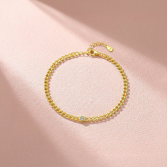 Bezel Solitaire Curb Link Bracelet | Moissanite | Prm9120