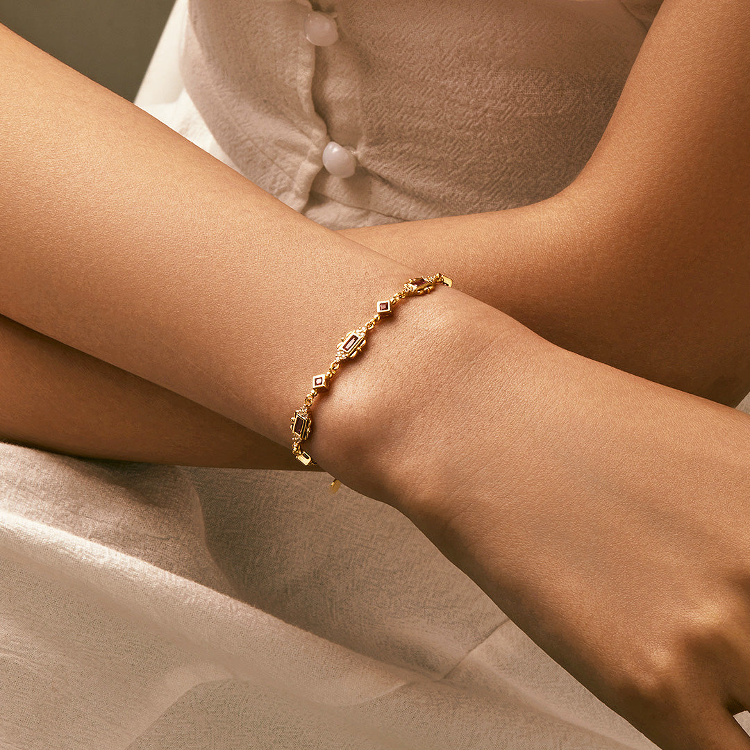 Vintage Baguette Halo Bracelet | Diamond Simulant | Prm9127 - Bracelets | Singapore Jewellery, Wedding Rings & Gifts | Same Day Delivery | Tiara.com.sg