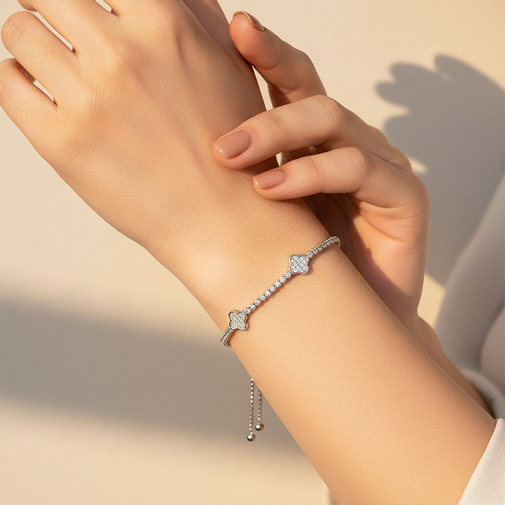 Clover Slider Tennis Bracelet | Diamond Simulant | Prm9138 - Bracelets | Singapore Jewellery, Wedding Rings & Gifts | Same Day Delivery | Tiara.com.sg