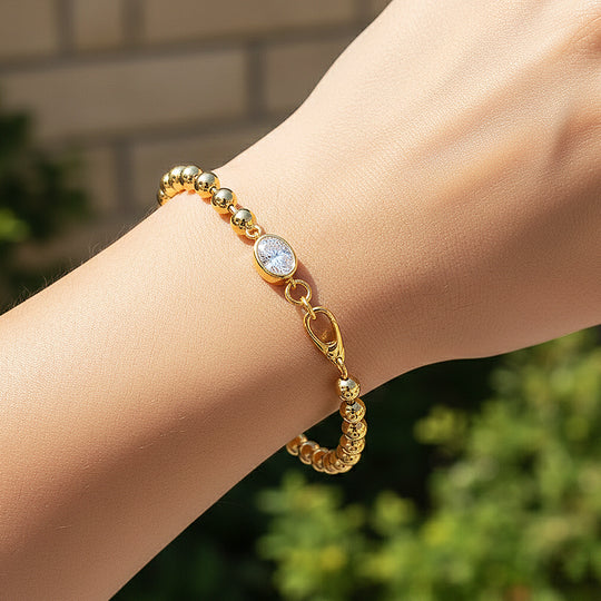 Oval Bezel Bead Bracelet | Moissanite | Prm9141 - Bracelets | Singapore Jewellery, Wedding Rings &amp; Gifts | Same Day Delivery | Tiara.com.sg
