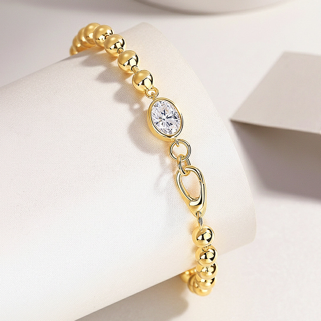 Oval Bezel Bead Bracelet | Moissanite | Prm9141 - Bracelets | Singapore Jewellery, Wedding Rings &amp; Gifts | Same Day Delivery | Tiara.com.sg