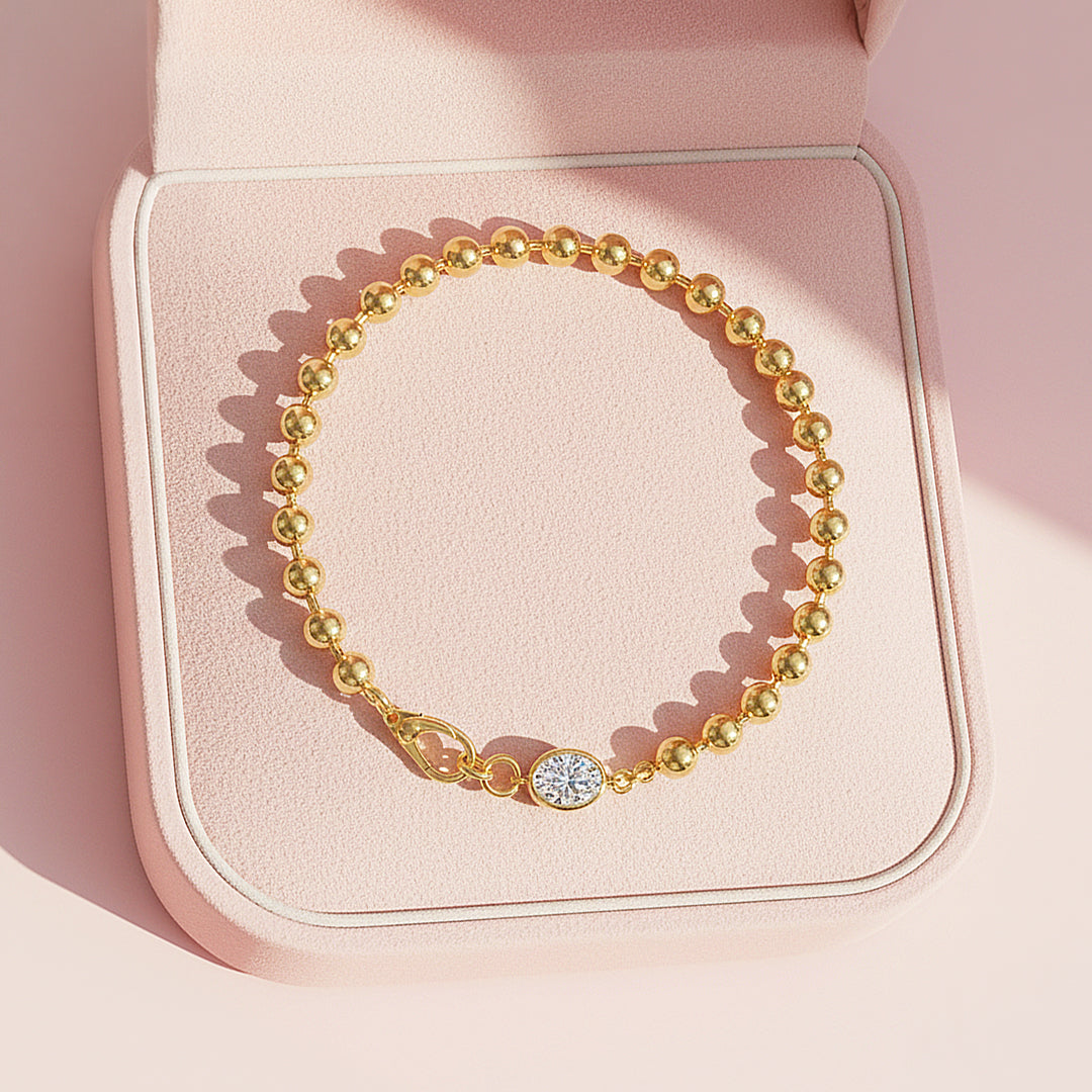 Oval Bezel Bead Bracelet | Moissanite | Prm9141 - Bracelets | Singapore Jewellery, Wedding Rings &amp; Gifts | Same Day Delivery | Tiara.com.sg