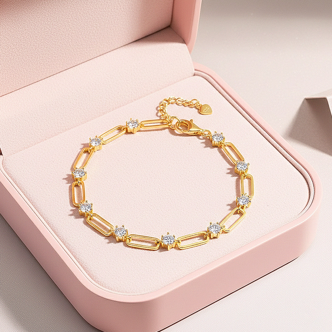 Gold Paperclip Link Bracelet | Moissanite | Prm9142 - Bracelets | Singapore Jewellery, Wedding Rings &amp; Gifts | Same Day Delivery | Tiara.com.sg