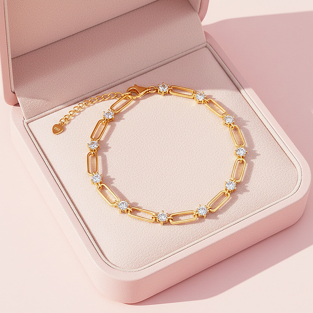 Gold Paperclip Link Bracelet | Moissanite | Prm9142 - Bracelets | Singapore Jewellery, Wedding Rings &amp; Gifts | Same Day Delivery | Tiara.com.sg