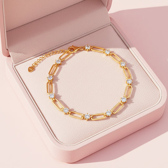 Gold Paperclip Link Bracelet | Moissanite | Prm9142 - Bracelets | Singapore Jewellery, Wedding Rings &amp; Gifts | Same Day Delivery | Tiara.com.sg