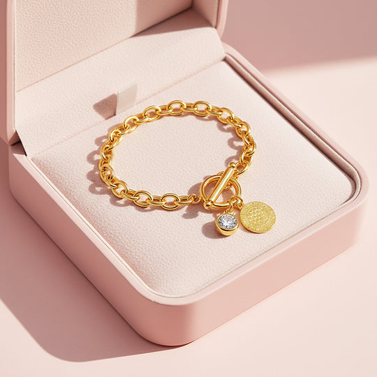 Gold Coin Toggle Link Bracelet | Moissanite | Prm9143 - Bracelets | Singapore Jewellery, Wedding Rings &amp; Gifts | Same Day Delivery | Tiara.com.sg