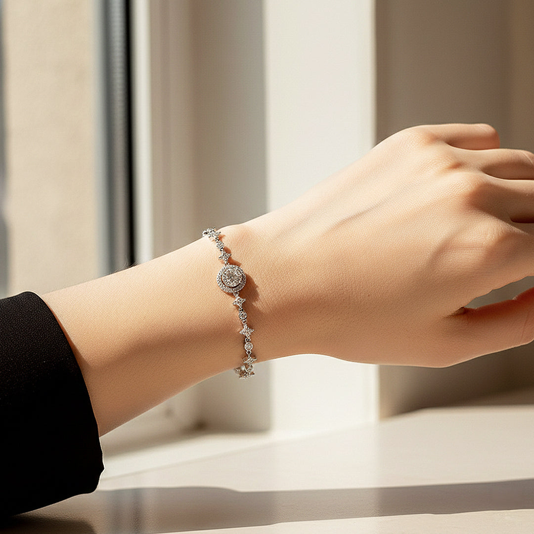 Round Halo Slider Bracelet | Moissanite | Prm9149 - Bracelets | Singapore Jewellery, Wedding Rings &amp; Gifts | Same Day Delivery | Tiara.com.sg