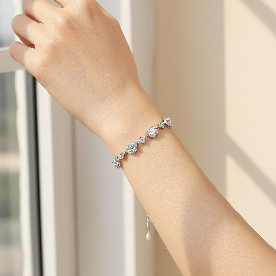 Cushion Halo Station Bracelet | Moissanite | Prm9150 - Bracelets | Singapore Jewellery, Wedding Rings &amp; Gifts | Same Day Delivery | Tiara.com.sg