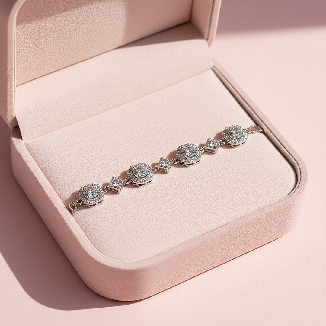 Cushion Halo Station Bracelet | Moissanite | Prm9150 - Bracelets | Singapore Jewellery, Wedding Rings &amp; Gifts | Same Day Delivery | Tiara.com.sg
