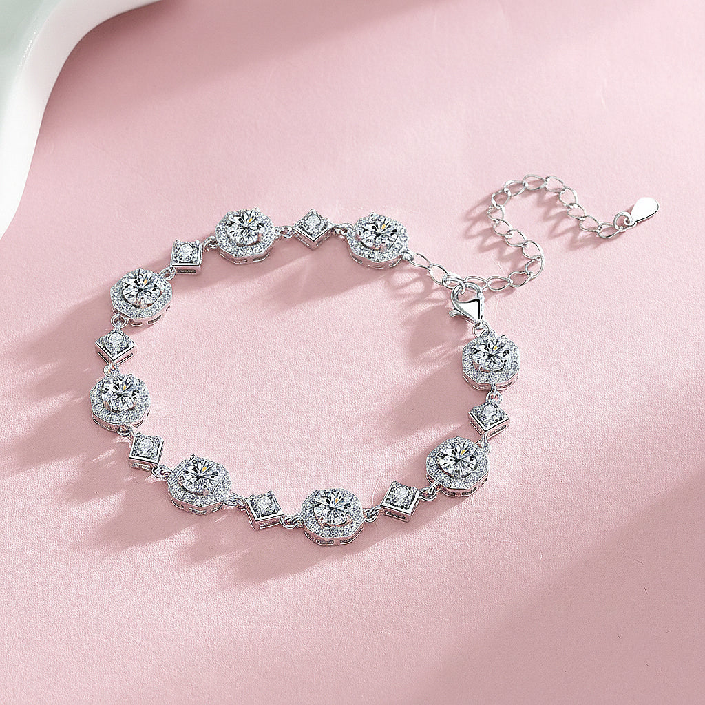 Cushion Halo Station Bracelet | Moissanite | Prm9150 - Bracelets | Singapore Jewellery, Wedding Rings &amp; Gifts | Same Day Delivery | Tiara.com.sg