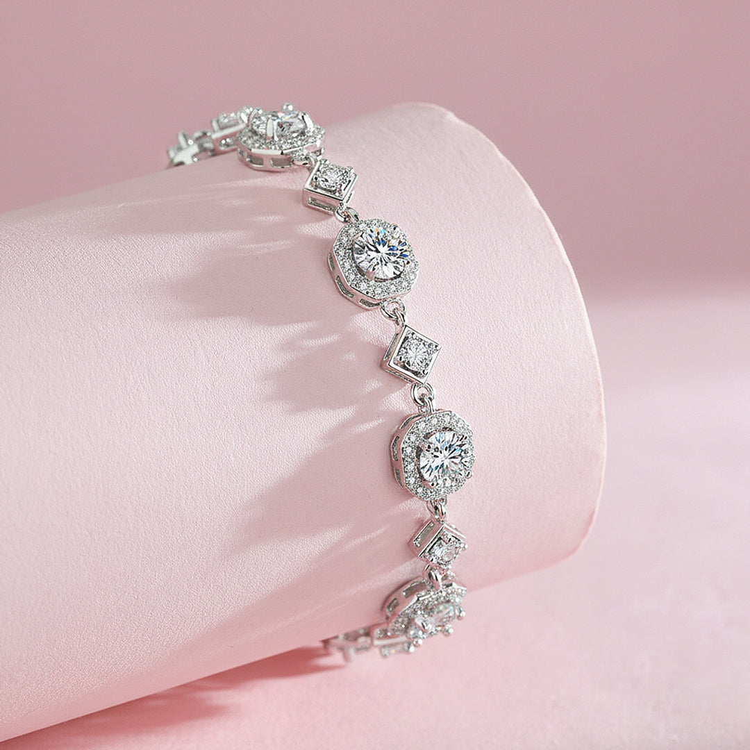 Cushion Halo Station Bracelet | Moissanite | Prm9150 - Bracelets | Singapore Jewellery, Wedding Rings &amp; Gifts | Same Day Delivery | Tiara.com.sg