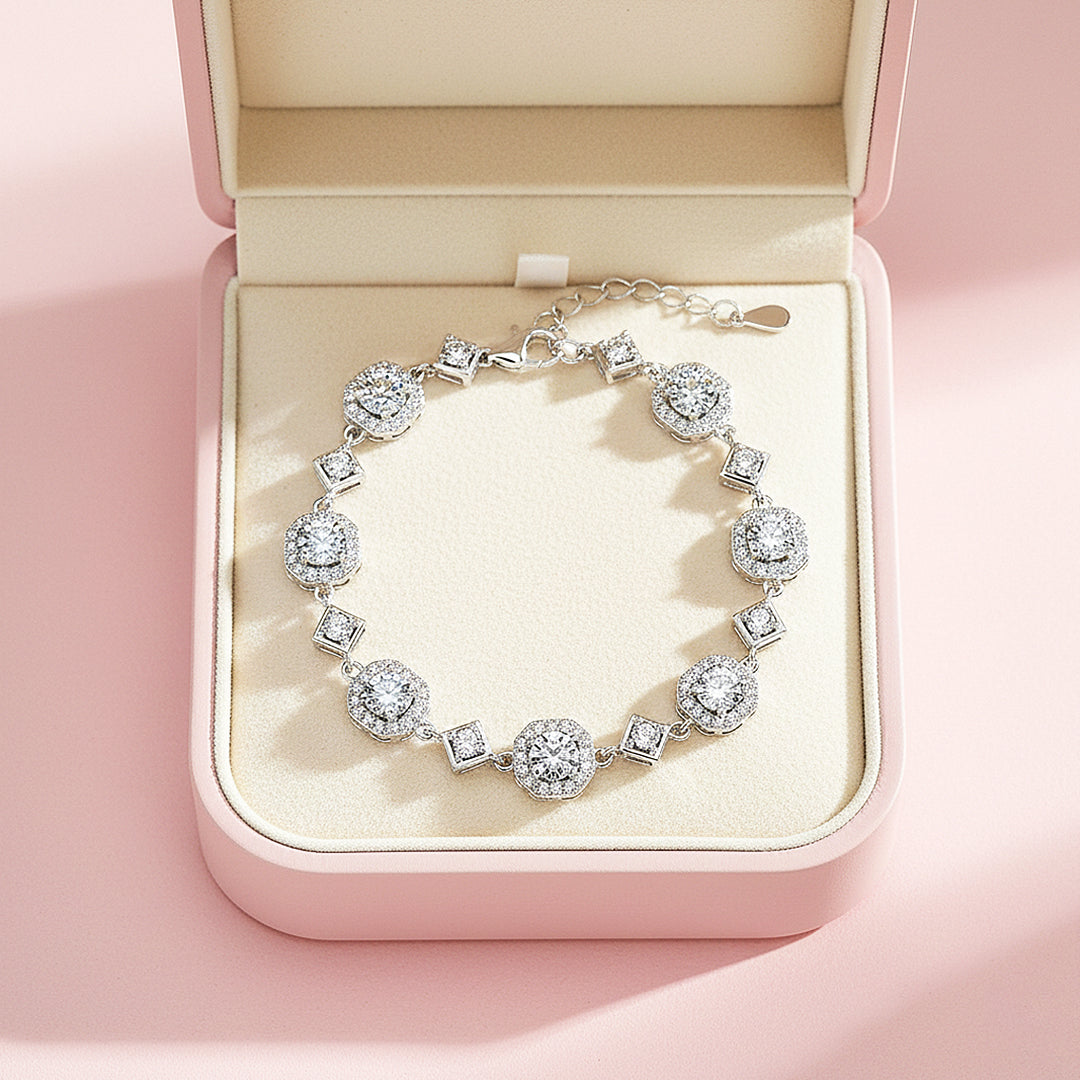 Cushion Halo Station Bracelet | Moissanite | Prm9150 - Bracelets | Singapore Jewellery, Wedding Rings &amp; Gifts | Same Day Delivery | Tiara.com.sg