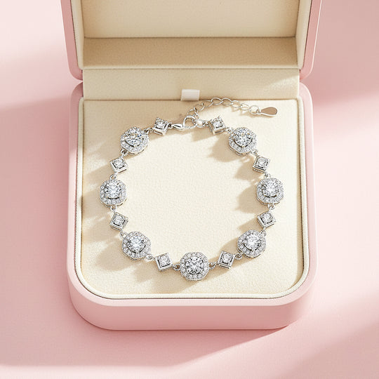 Cushion Halo Station Bracelet | Moissanite | Prm9150 - Bracelets | Singapore Jewellery, Wedding Rings &amp; Gifts | Same Day Delivery | Tiara.com.sg