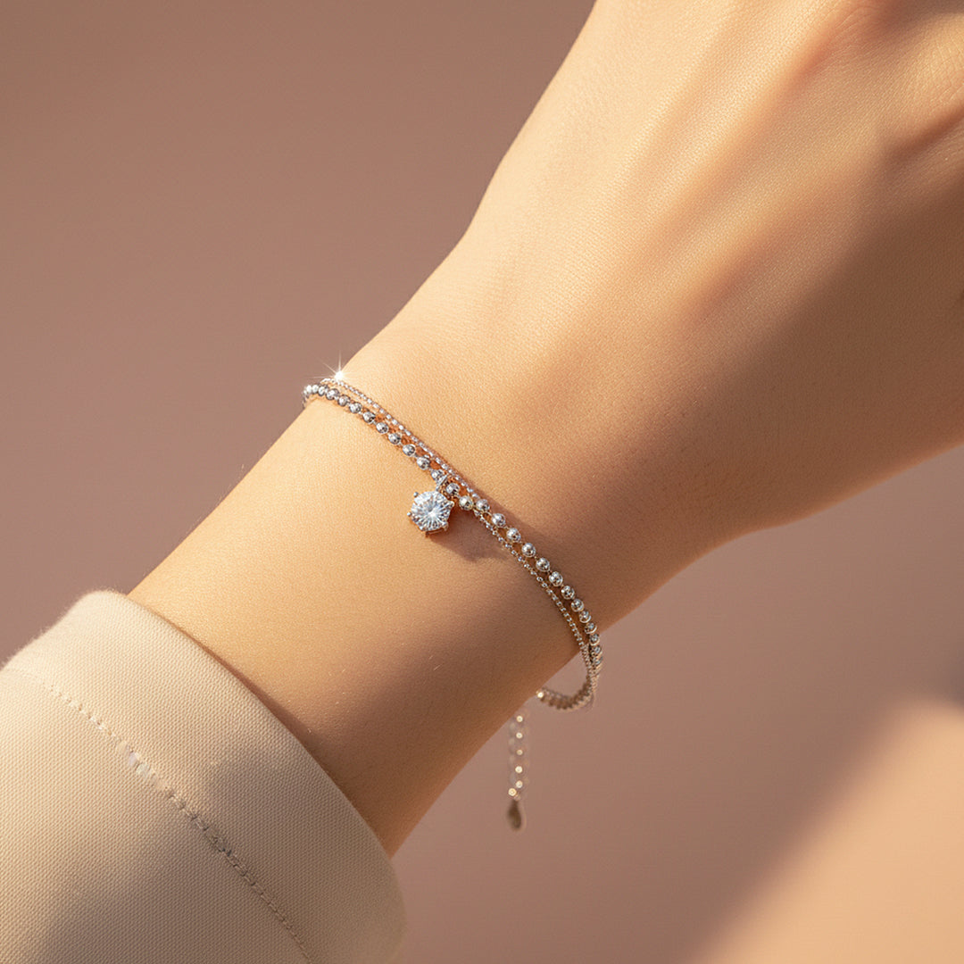 Solitaire Double-Layer Bracelet | Moissanite | Prm9151 - Bracelets | Singapore Jewellery, Wedding Rings & Gifts | Same Day Delivery | Tiara.com.sg
