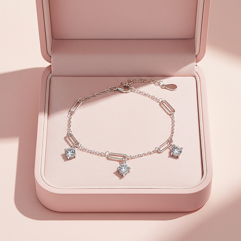 Triple Solitaire Paperclip Bracelet | Moissanite | Prm9153 - Bracelets | Singapore Jewellery, Wedding Rings & Gifts | Same Day Delivery | Tiara.com.sg
