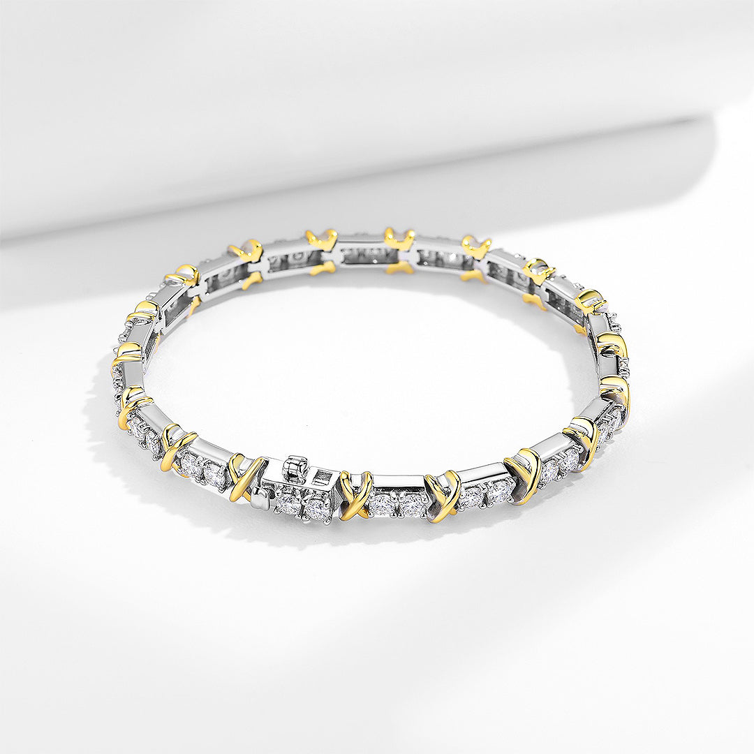 Two-Tone X Tennis Bracelet | Moissanite | Prm9157 - Bracelets | Singapore Jewellery, Wedding Rings &amp; Gifts | Same Day Delivery | Tiara.com.sg