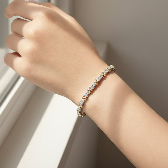Two-Tone X Tennis Bracelet | Moissanite | Prm9157 - Bracelets | Singapore Jewellery, Wedding Rings &amp; Gifts | Same Day Delivery | Tiara.com.sg