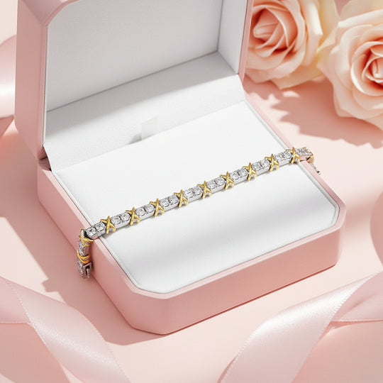Two-Tone X Tennis Bracelet | Moissanite | Prm9157 - Bracelets | Singapore Jewellery, Wedding Rings &amp; Gifts | Same Day Delivery | Tiara.com.sg