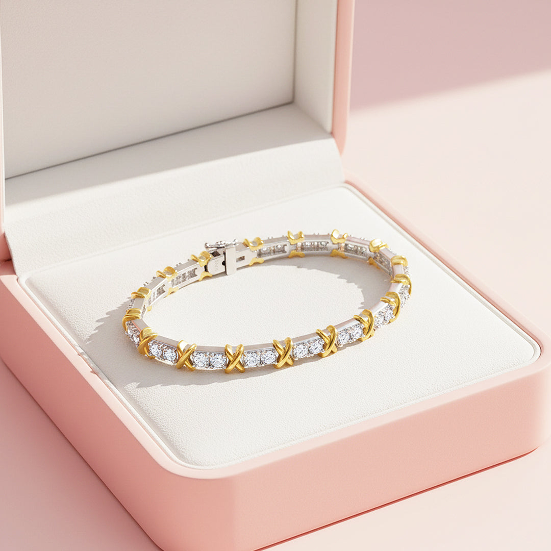 Two-Tone X Tennis Bracelet | Moissanite | Prm9157 - Bracelets | Singapore Jewellery, Wedding Rings &amp; Gifts | Same Day Delivery | Tiara.com.sg
