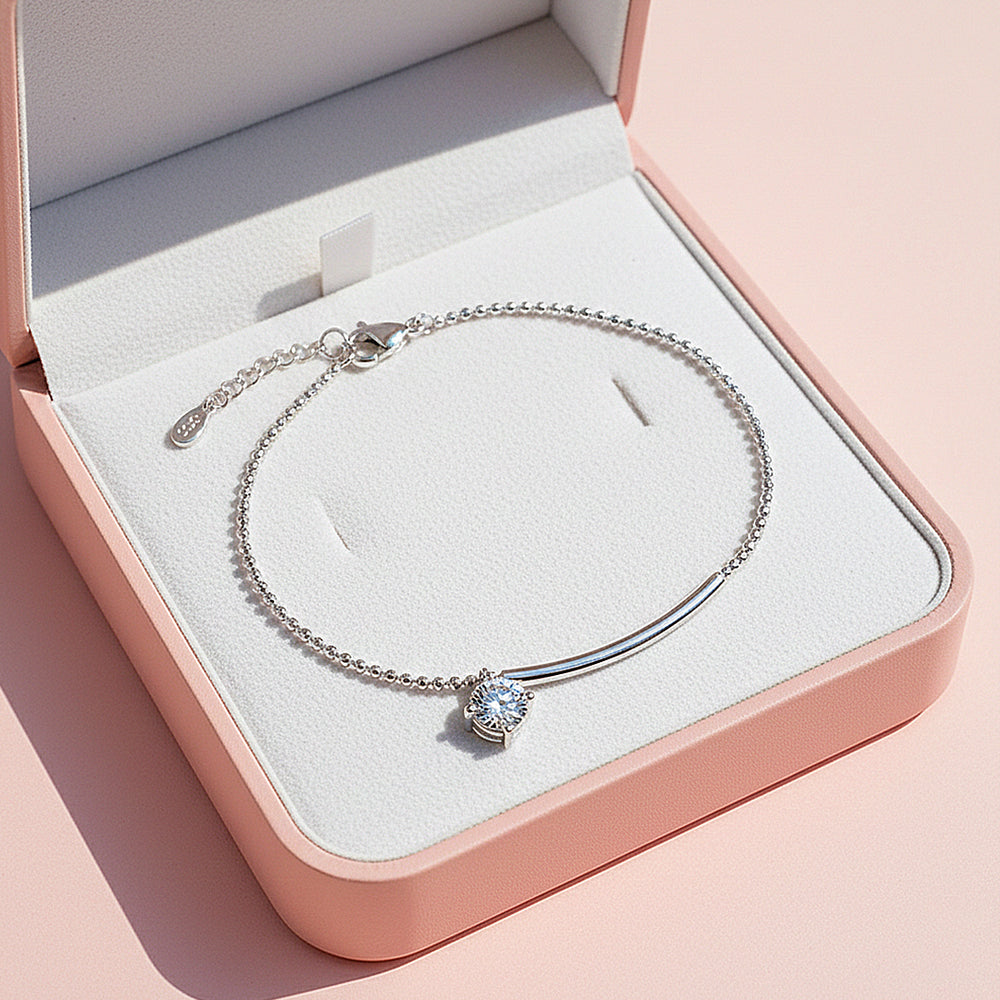 Curved Bar Solitaire Bracelet | Moissanite | Prm9158 - Bracelets | Singapore Jewellery, Wedding Rings & Gifts | Same Day Delivery | Tiara.com.sg