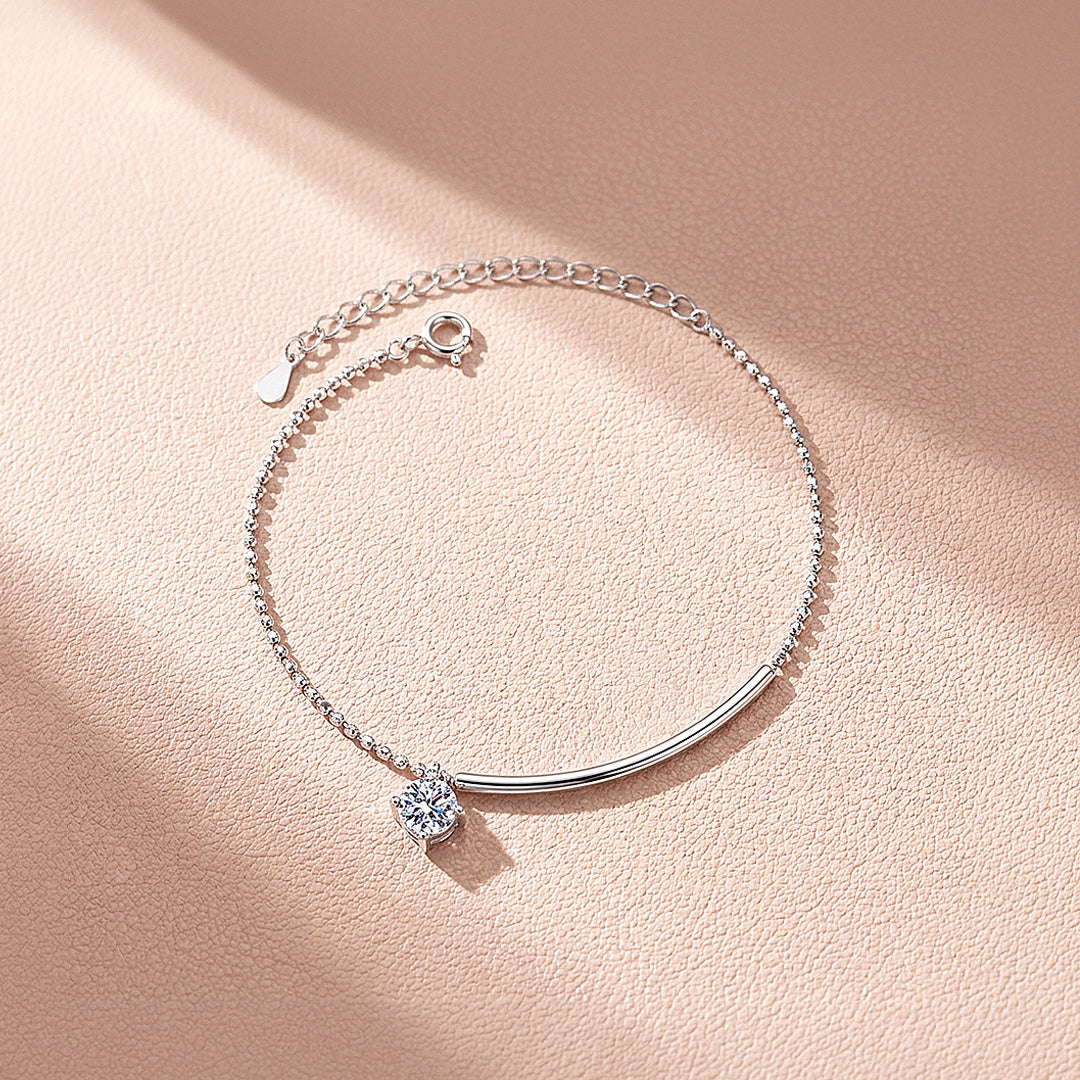 Curved Bar Solitaire Bracelet | Moissanite | Prm9158