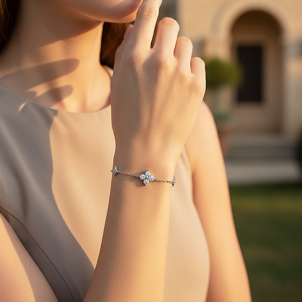 Floral Marquise Link Bracelet | Moissanite | Prm9162 - Bracelets | Singapore Jewellery, Wedding Rings & Gifts | Same Day Delivery | Tiara.com.sg